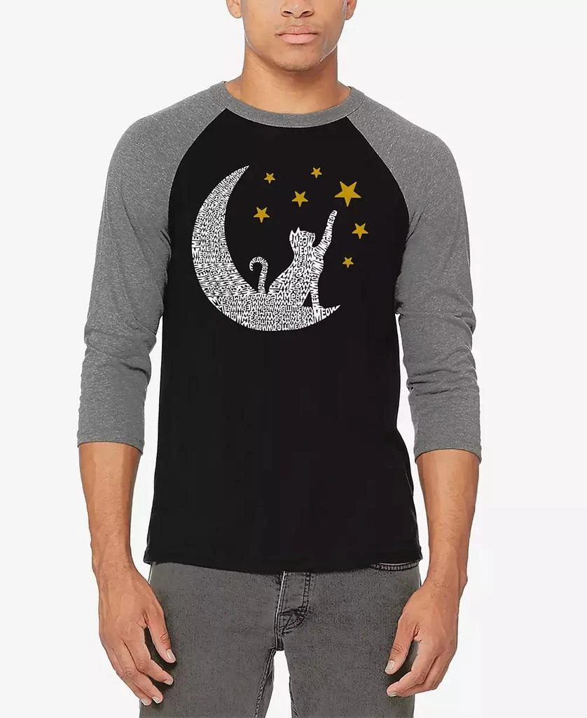 LA Pop Art Cat Moon - Men's Raglan Baseball Word Art T-Shirt 5