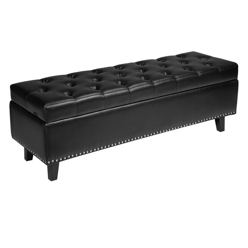 VVOR Button-Tufted Storage Ottoman Bench, PU Leather Bench with Storage and Solid Wood Legs, Modern Shoe Benches Seat for Entryway, Upholstered End of Bed Benches for Living Room, Dining Room, Black