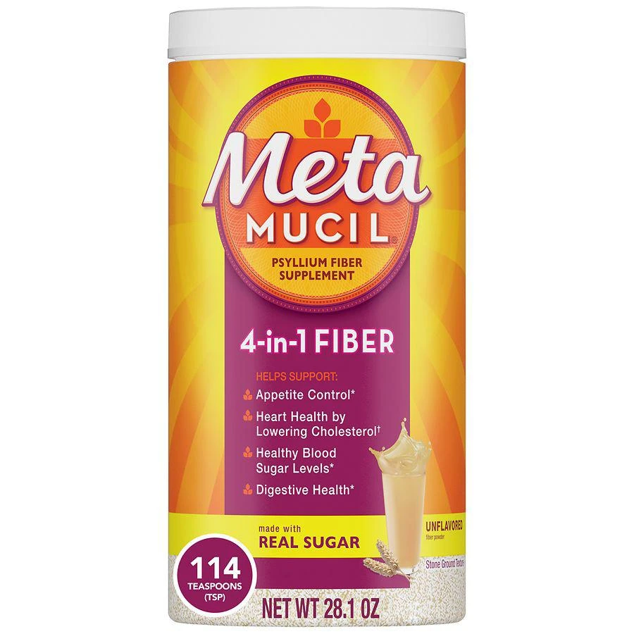 Metamucil Daily Psyllium Husk Powder Supplement with Real Sugar, 4-in-1 Fiber Unflavored 3