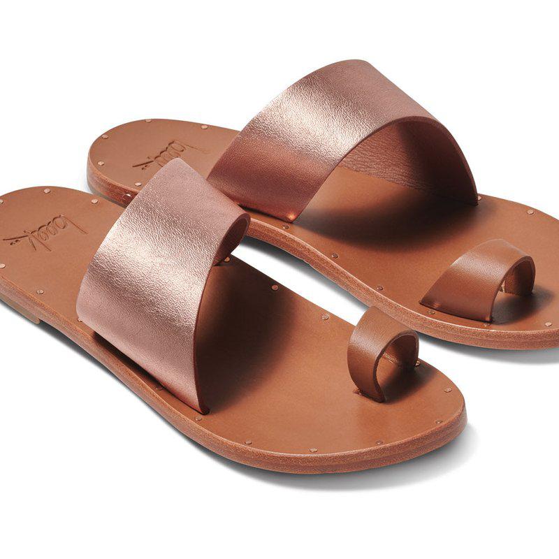 beek Finch Leather Toe Ring Sandal Rose Gold/Tan