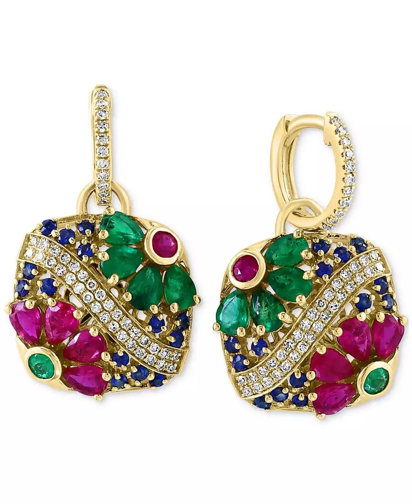Effy EFFY® Multi-Gemstone (3-3/4 ct. t.w.) & Diamond (1/3 ct. t.w.) Flower Drop Earrings in 14k Gold 1