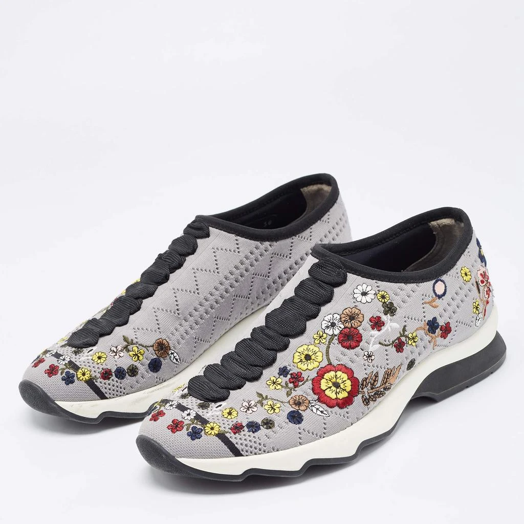 Fendi Fendi Grey Floral Embroidered Knit Fabric Slip On Sneakers Size 38 2