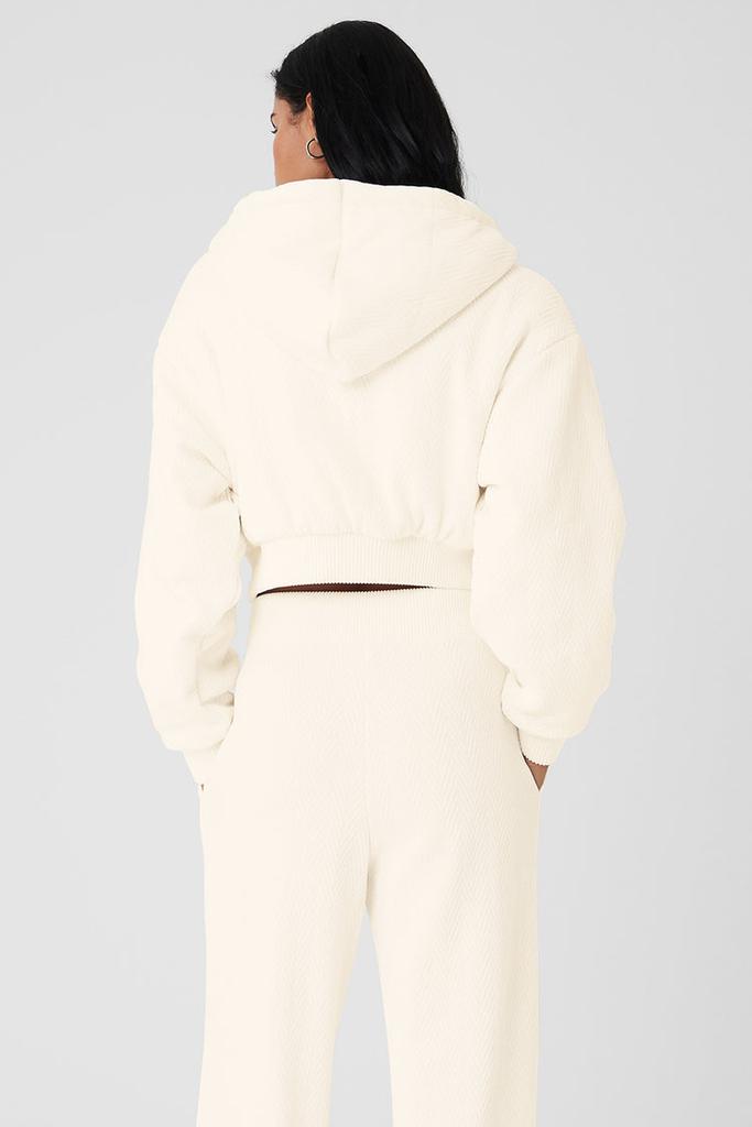 Alo Cropped Cozy Day Full Zip Jacket - Ivory