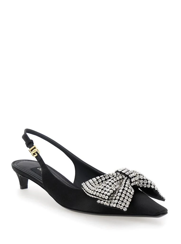 Dolce & Gabbana Black Slingback Pumps With Rhinestone Bow Detail In Silk Blend Woman 2