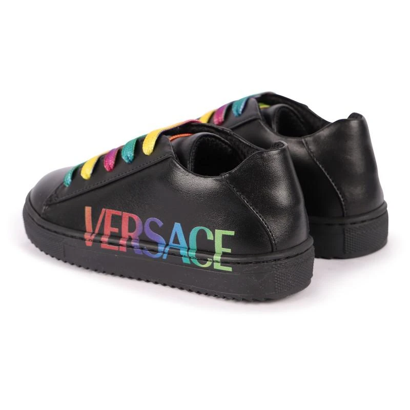 Young Versace Rainbow logo and laces leather baby sneakers in black 2