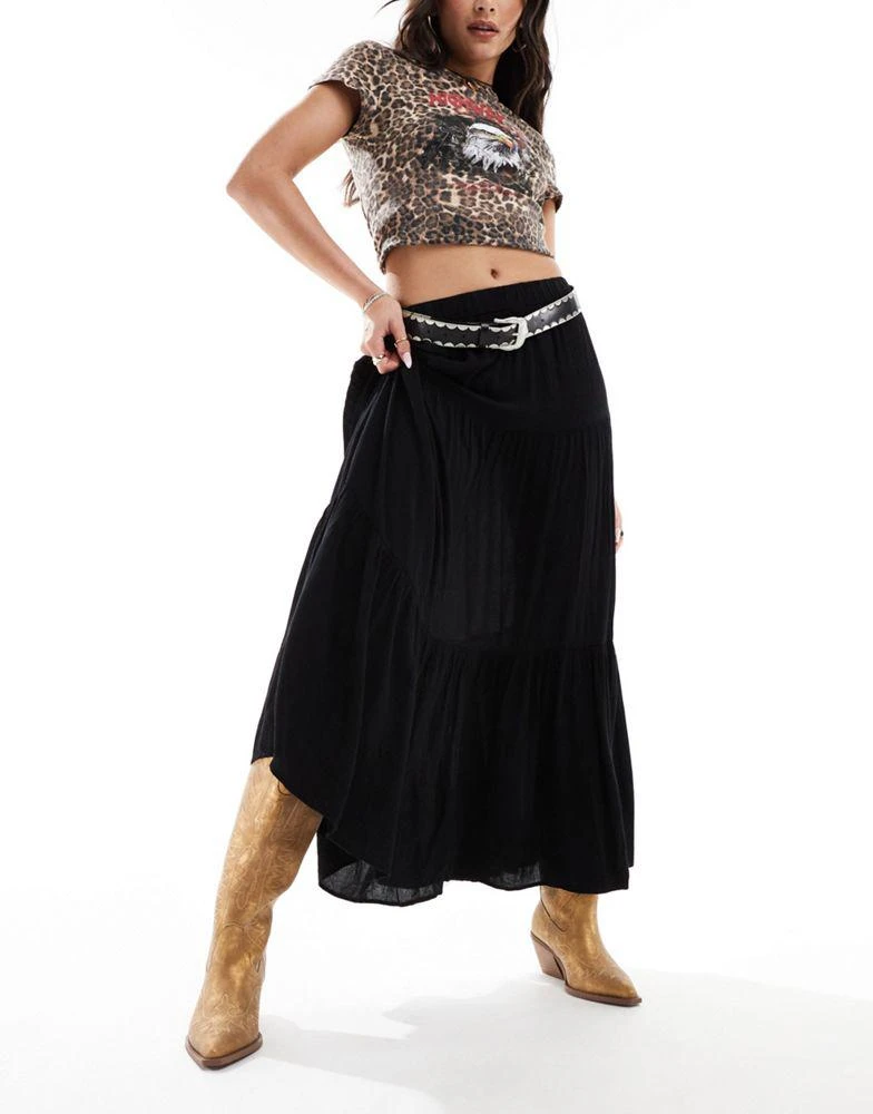 Stradivarius Stradivarius boho crinkle maxi skirt in black 3