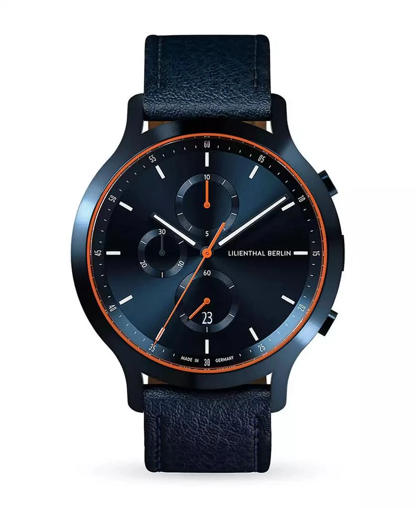 Lilienthal Berlin Men's Blue Orange Chronograph Blue Leather Watch 1