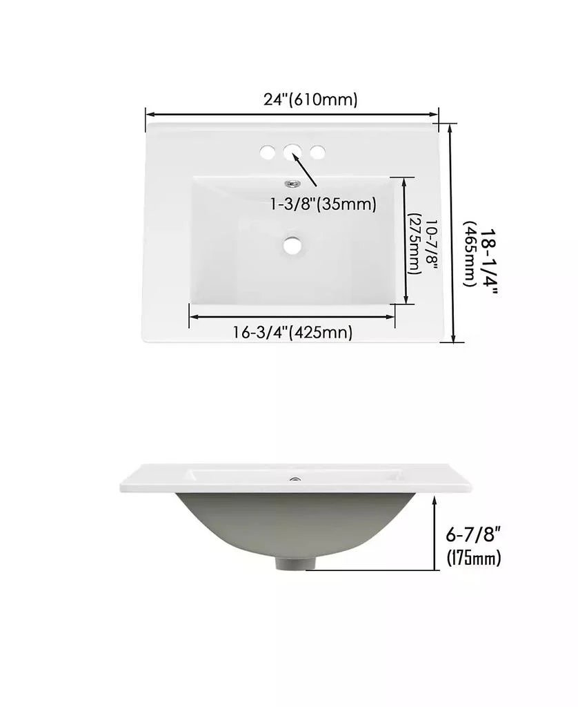 Lovmor Bathroom Ceramic Vanity Top with Three Holes in White 2