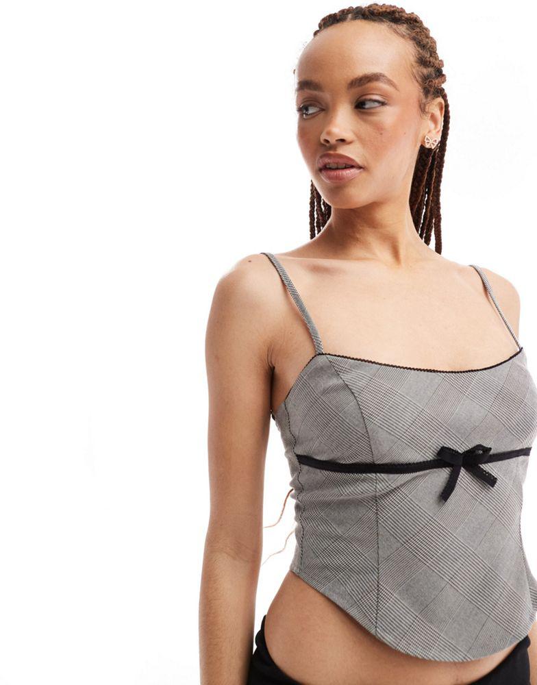 Motel Motel bow detail checked cami top in grey