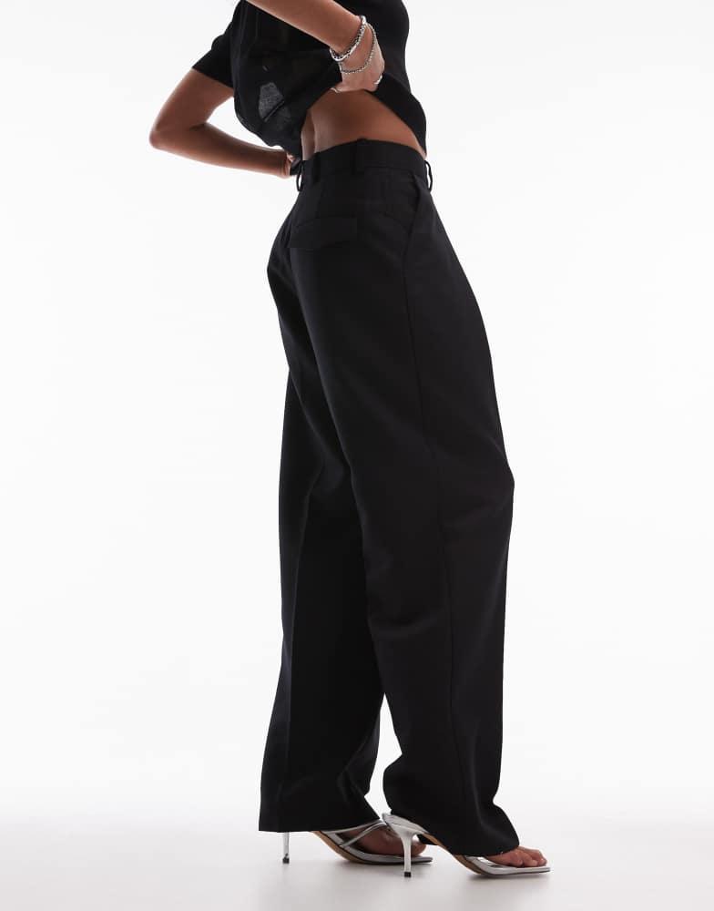 ARKET ARKET stretch wool blend tailored straight leg trousers in black