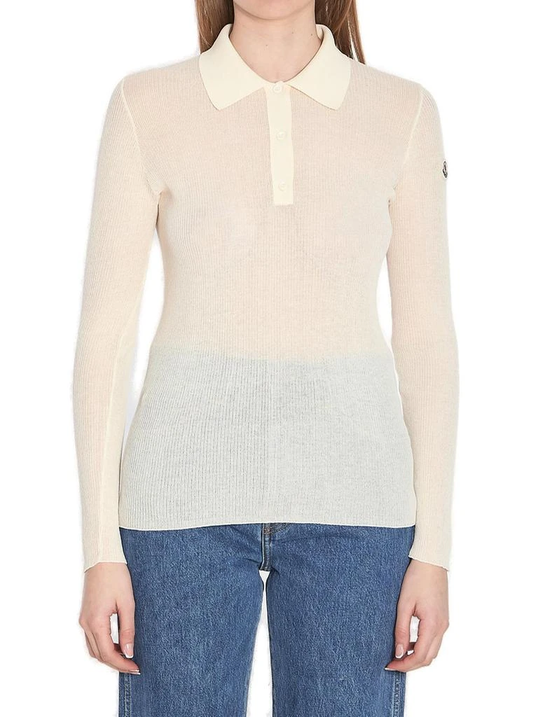 Moncler Moncler Long-Sleeved Fine Ribbed Polo Top 1