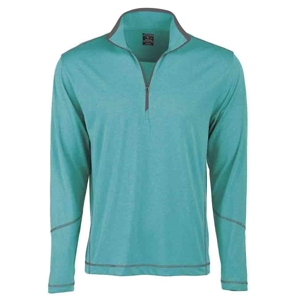 Page & Tuttle Coverstitch Heather Mock Neck Long Sleeve 1/4 Zip Pullover Top