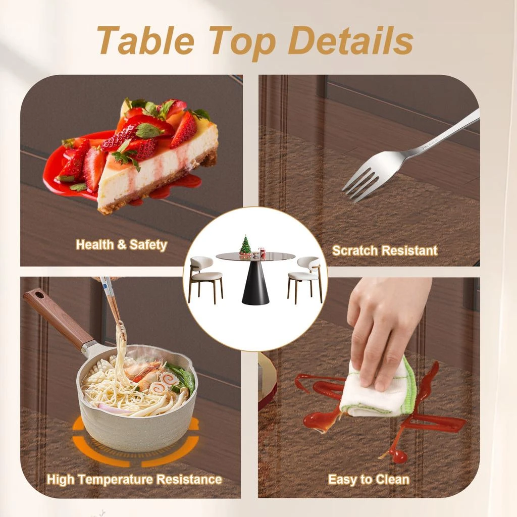 Streamdale Furniture Streamdale 35" Round Glass Dining Table with Carbon Steel Legs (Seats 2-4) 3