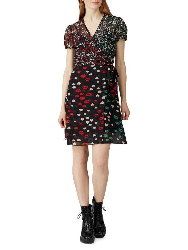 Anna Sui Silk Mixed Print Wrap Dress 1