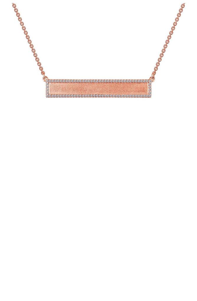 Lafonn Rose Gold Plated Sterling Silver Pavé Simulated Diamond Halo Bar Pendant Necklace