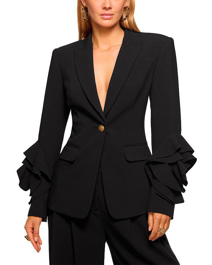 Prada Single-Breasted Wool Jacket with Feather Trim