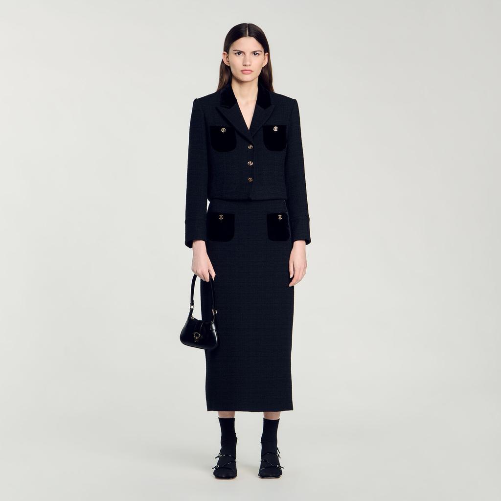 Sandro Velvet tweed cropped jacket
