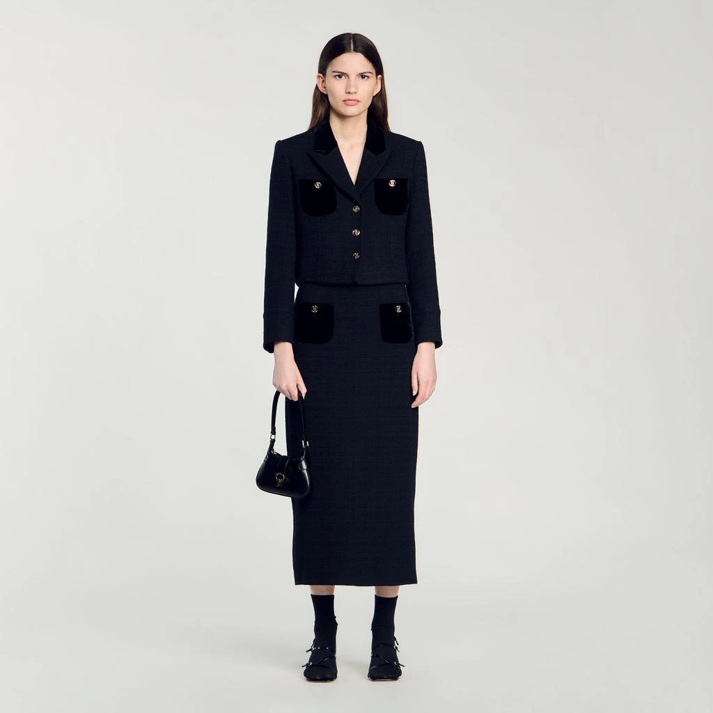 Sandro Velvet tweed cropped jacket 1