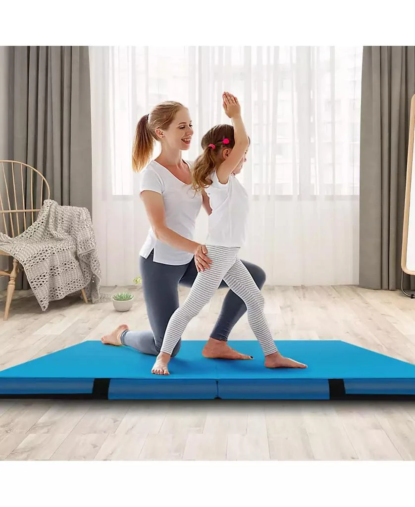 HONGGE 4ft x 4ft x 4in Bi-Folding Gymnastic Tumbling Mat with Handles and Cover-Blue 2