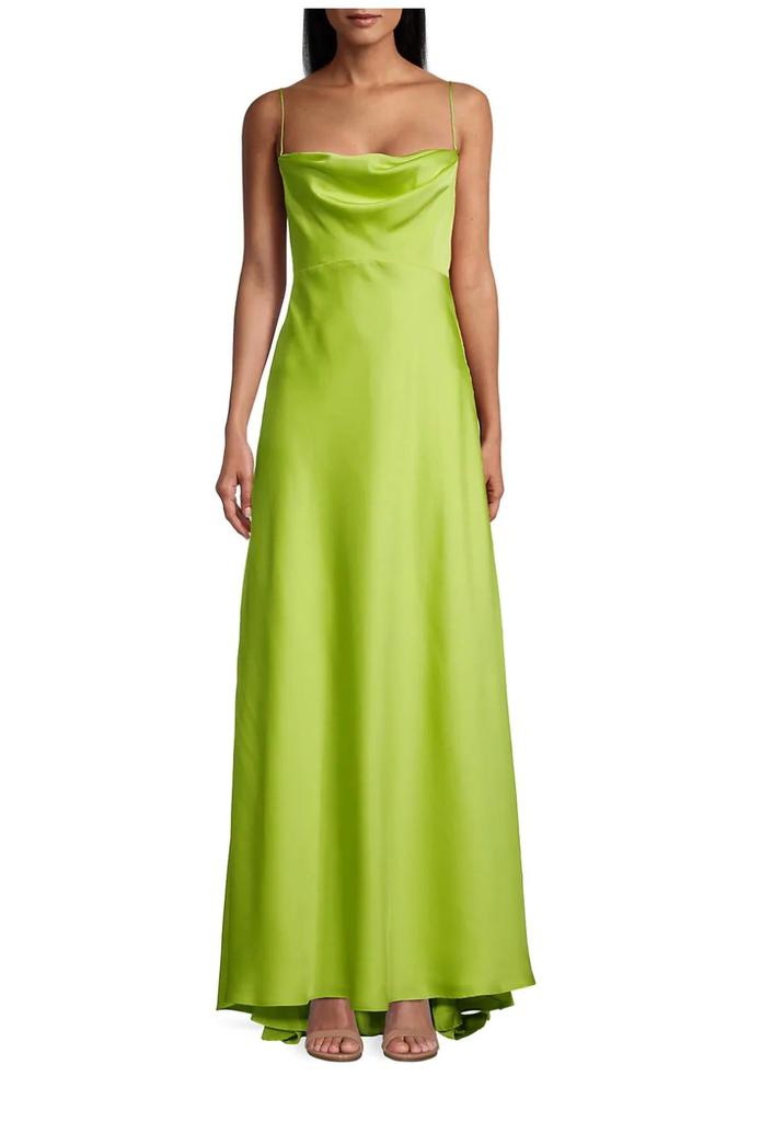 Fame and Partners Emerie Satin Strappy Gown In Charmeuse Green