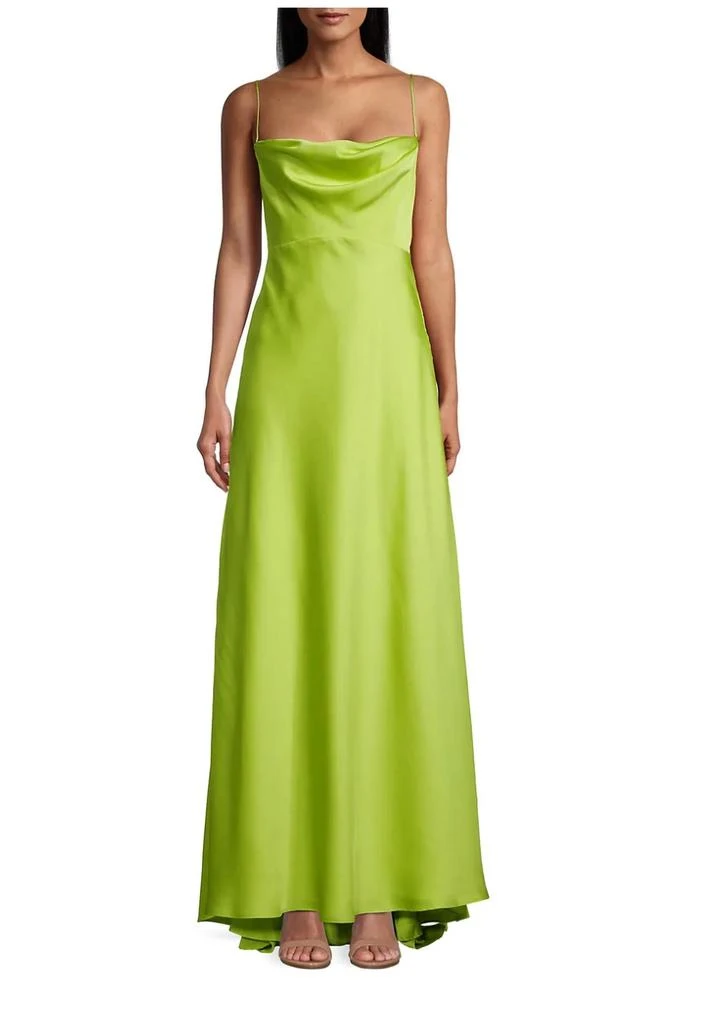 Fame and Partners Emerie Satin Strappy Gown In Charmeuse Green 1