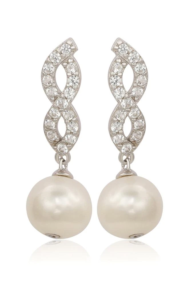 Suzy Levian Sterling Silver Freshwater Pearl 
Lab Grown White Sapphire Drop Earrings