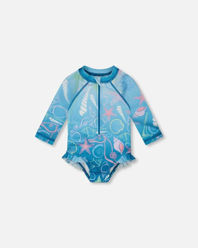 Deux par Deux Baby and Toddler One-Piece Long Sleeve Rashguard Blue Shell Print