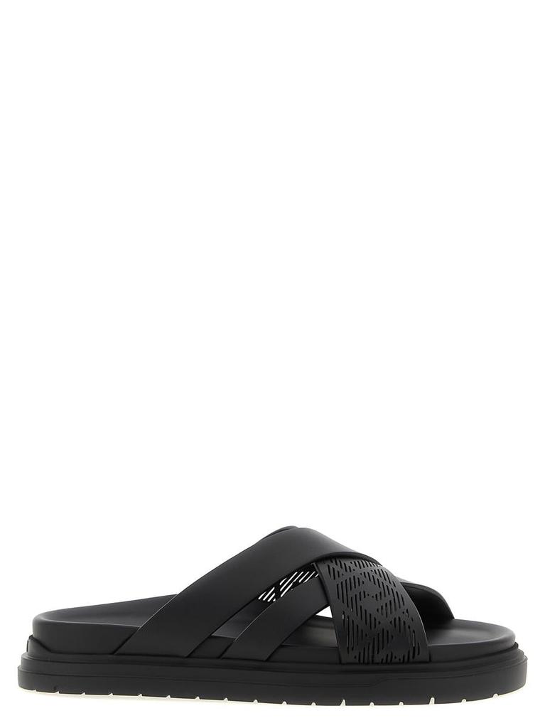 ア*ビ様 FENDI FF Cross Band Slide Black Bro ア*ビ様 FENDI FF Cross Band Slide Black Bro Fendi Men's