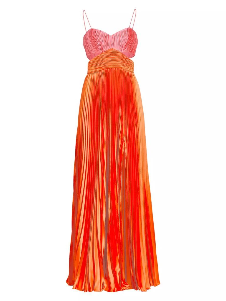 AMUR Elodie Satin Colorblock Pleated Gown 1
