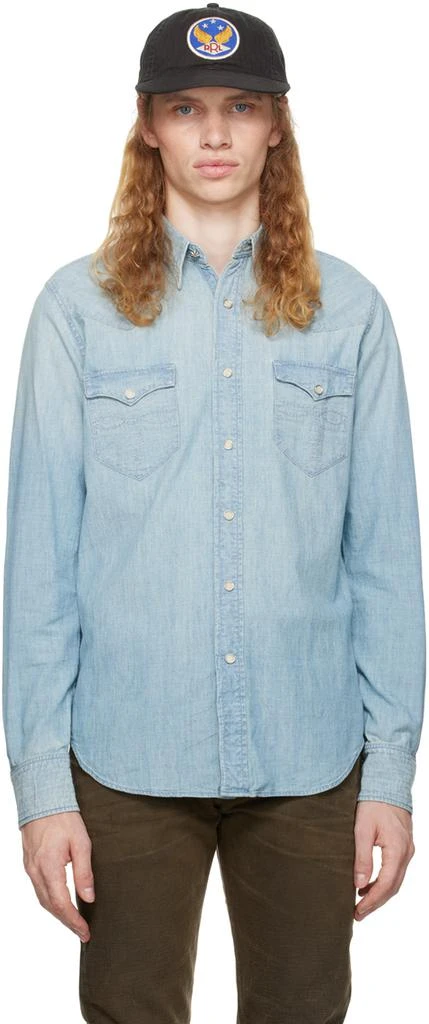RRL Blue Slim Fit Chambray Western Shirt 1