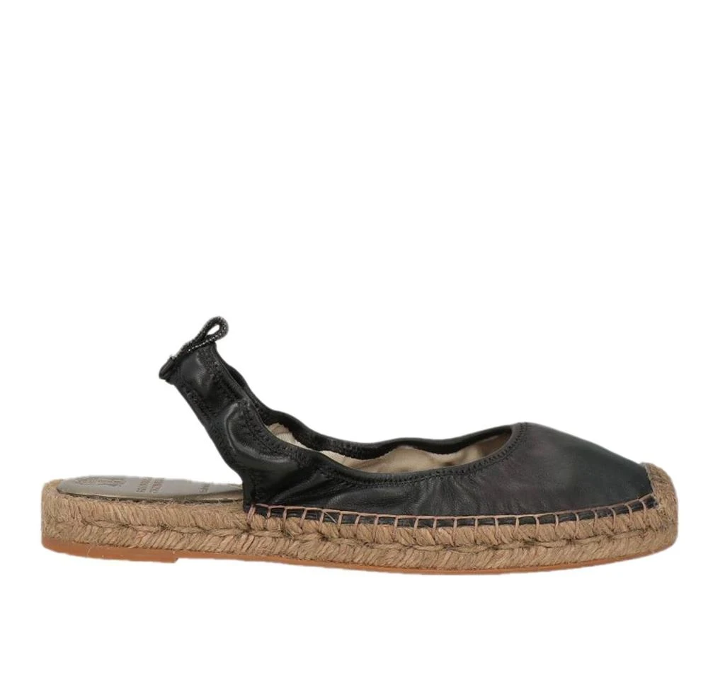Brunello Cucinelli Leather Black Women's Espadrilles with Straw Bottom 4