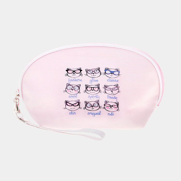 FASHNZFAB "City Style" Stripes Cats Print Zipper Pouch Bag