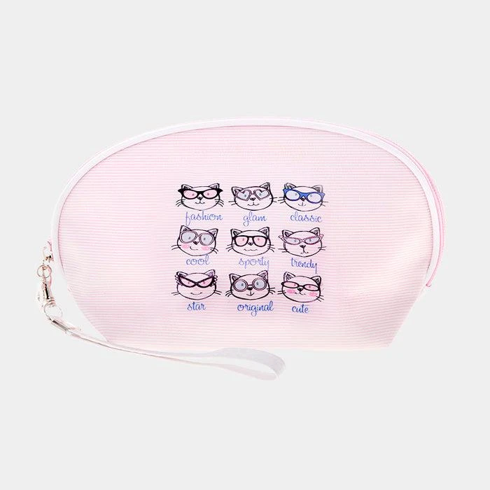 FASHNZFAB "City Style" Stripes Cats Print Zipper Pouch Bag 1