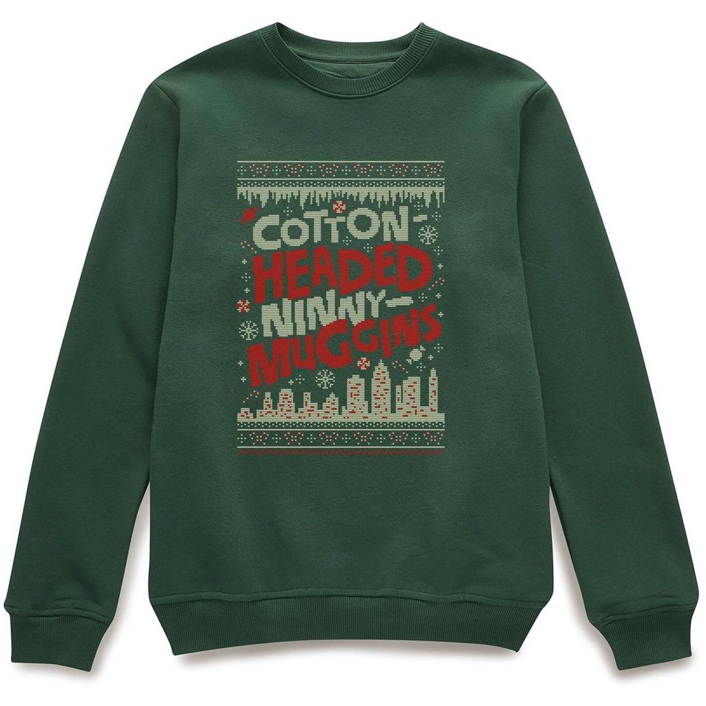 Elf Elf Cotton-Headed-Ninny-Muggins Knit Christmas Sweater - Forest Green