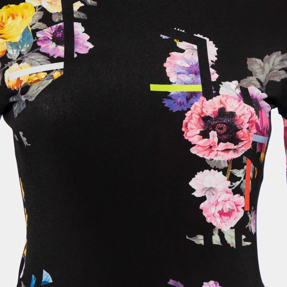 Preen By Thornton Bregazzi Preen by Thornton Bregazzi Black Floral Printed Jersey Cutout Sleeve Detail Top M 4