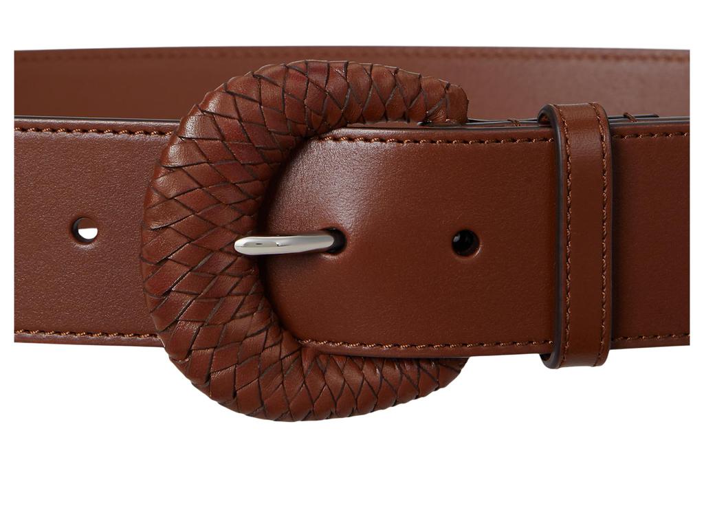 Ralph Lauren Woven-Buckle Vachetta Leather Wide Belt