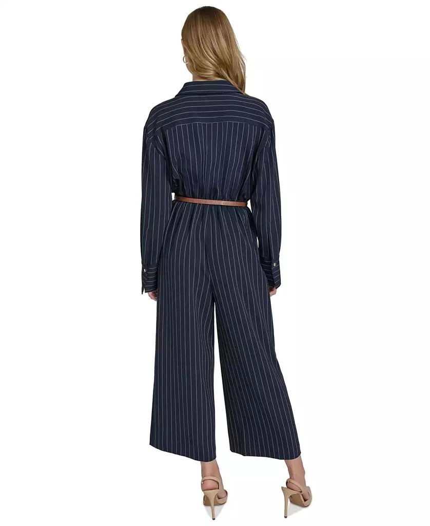 HALSTON Women's Pinstripe Long-Sleeve Belted Wide-Leg Jumpsuit 4