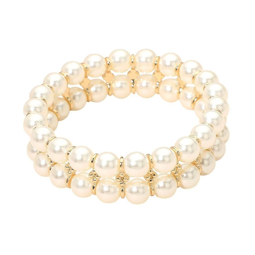 FASHNZFAB Double Row Pearl Beaded Stretch Bracelet 2