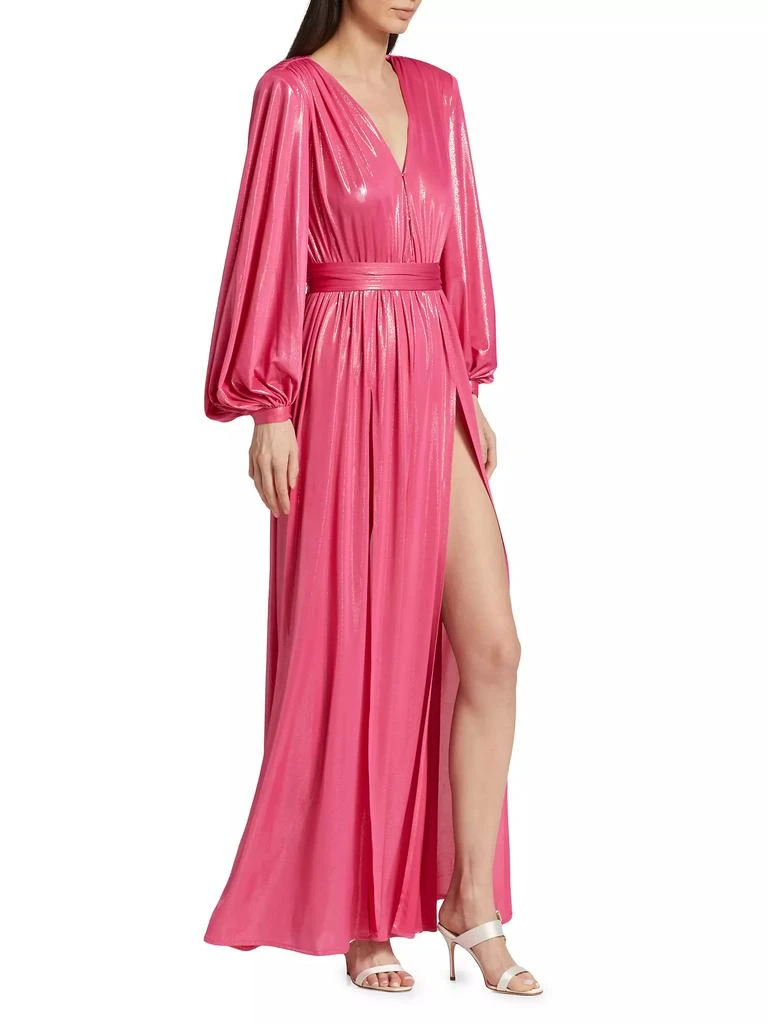 BRONX AND BANCO Zoe Billowy-Sleeve V-Neck Metallic Gown 4
