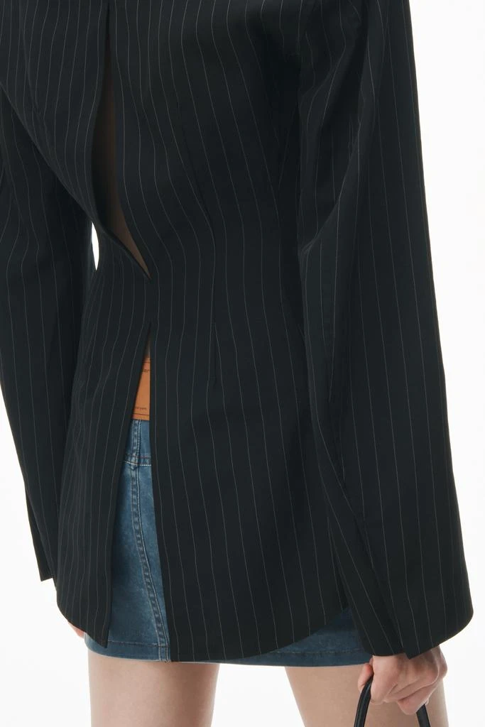 Alexander Wang Long Sleeve Belted Shirt in Pinstripe Wool 6