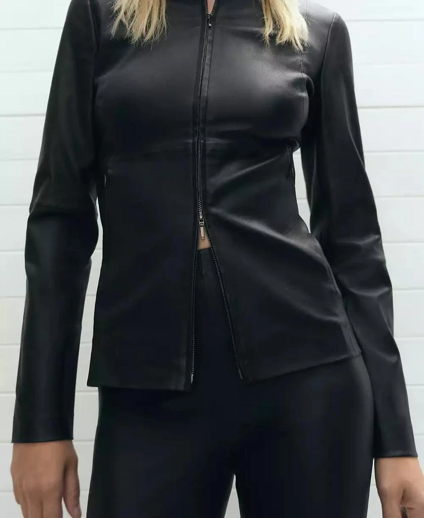 Mango Women's Double Zip Fastening Leather Jacket 4