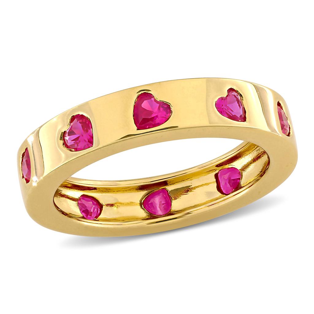 Mimi & Max 1 3/4ct TGW Heart-Cut Created Ruby Eternity Ring Yellow Silver