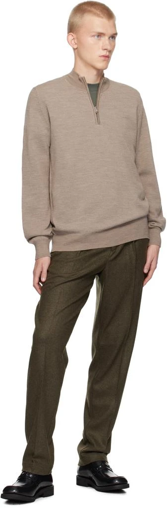 Sunspel Beige Merino Honeycomb Zip Neck Sweater 4