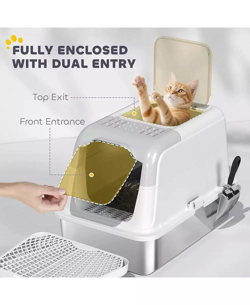 PawHut Stainless Steel Litter Box with Lid, Extra Large Cat Litter Box 5