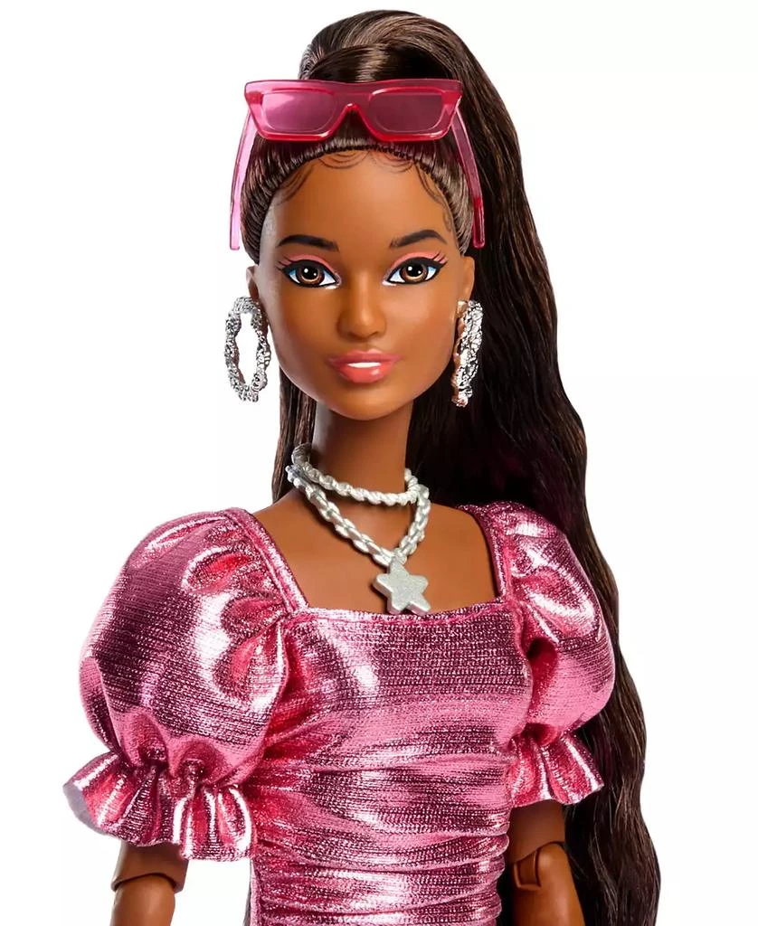 Barbie Deluxe Style Fashion Doll 6 in Metallic Coral Dress with Bubble Hem and Silvery Accessories 4