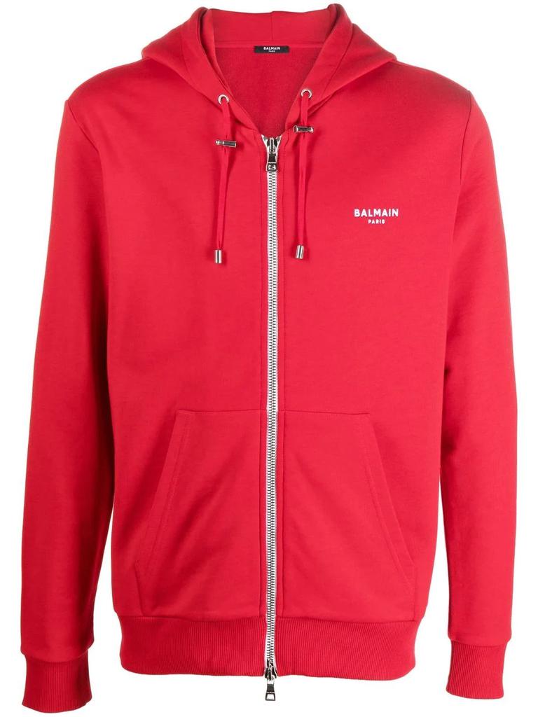 Balmain logo-print zip-up hoodie - men -  -  - Red