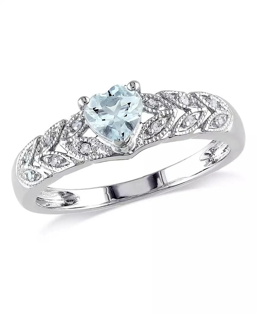 Macy's Aquamarine (1/3 ct. t.w.) and Diamond Accent (1/20 ct. t.w.) Sterling Silver, Vintage Like Heart Ring 1