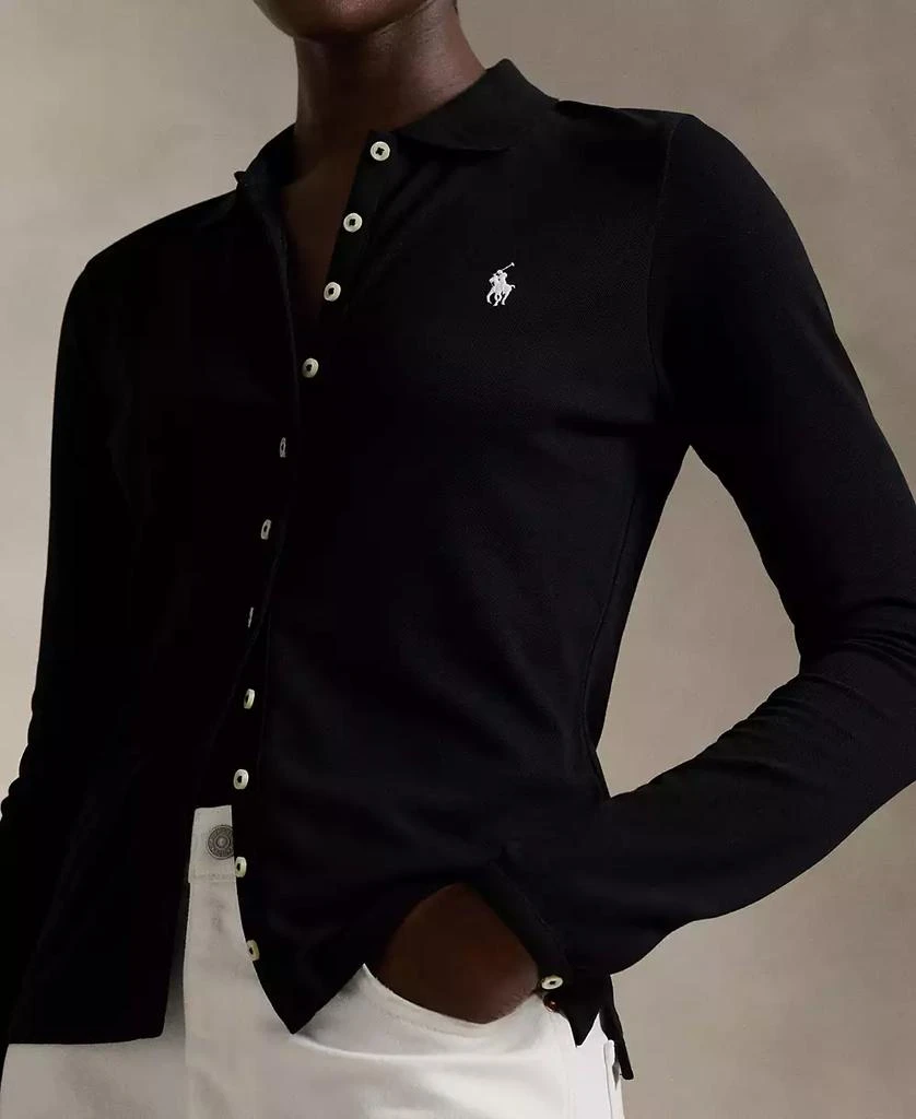 Ralph Lauren Women's Buttoned-Placket Long-Sleeve Polo Shirt 3