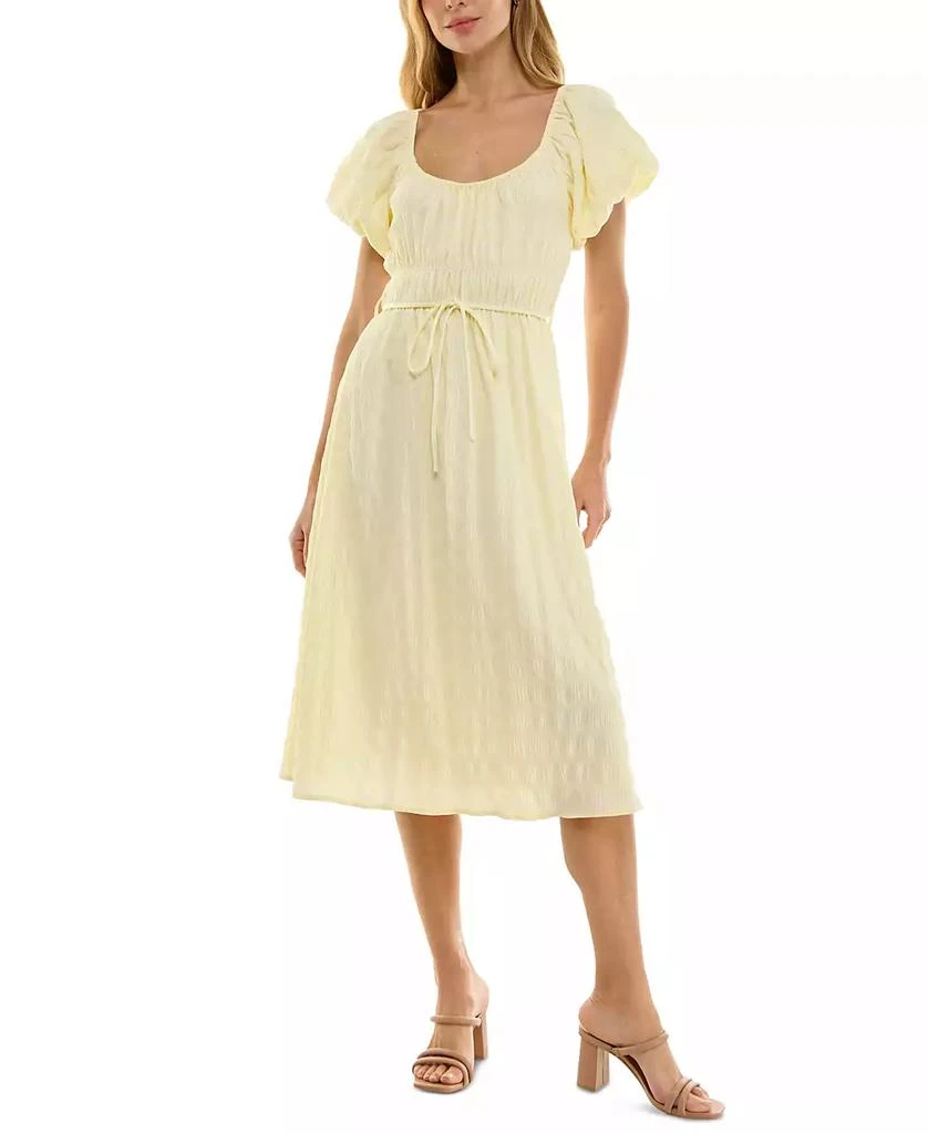 BEAUTY & GRACE Juniors' Textured Puff-Sleeve Midi Dress 1