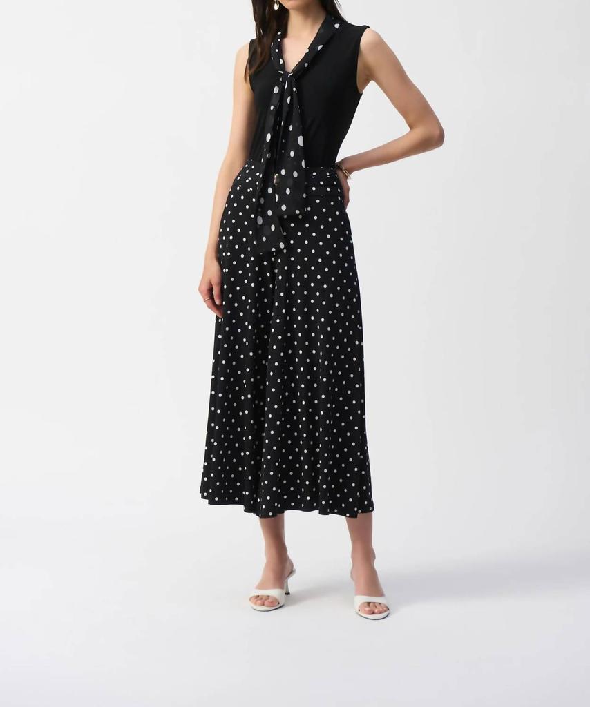 JOSEPH RIBKOFF Joseph Ribkoff - Polka Dot Tie Scarf Sleeveless Top